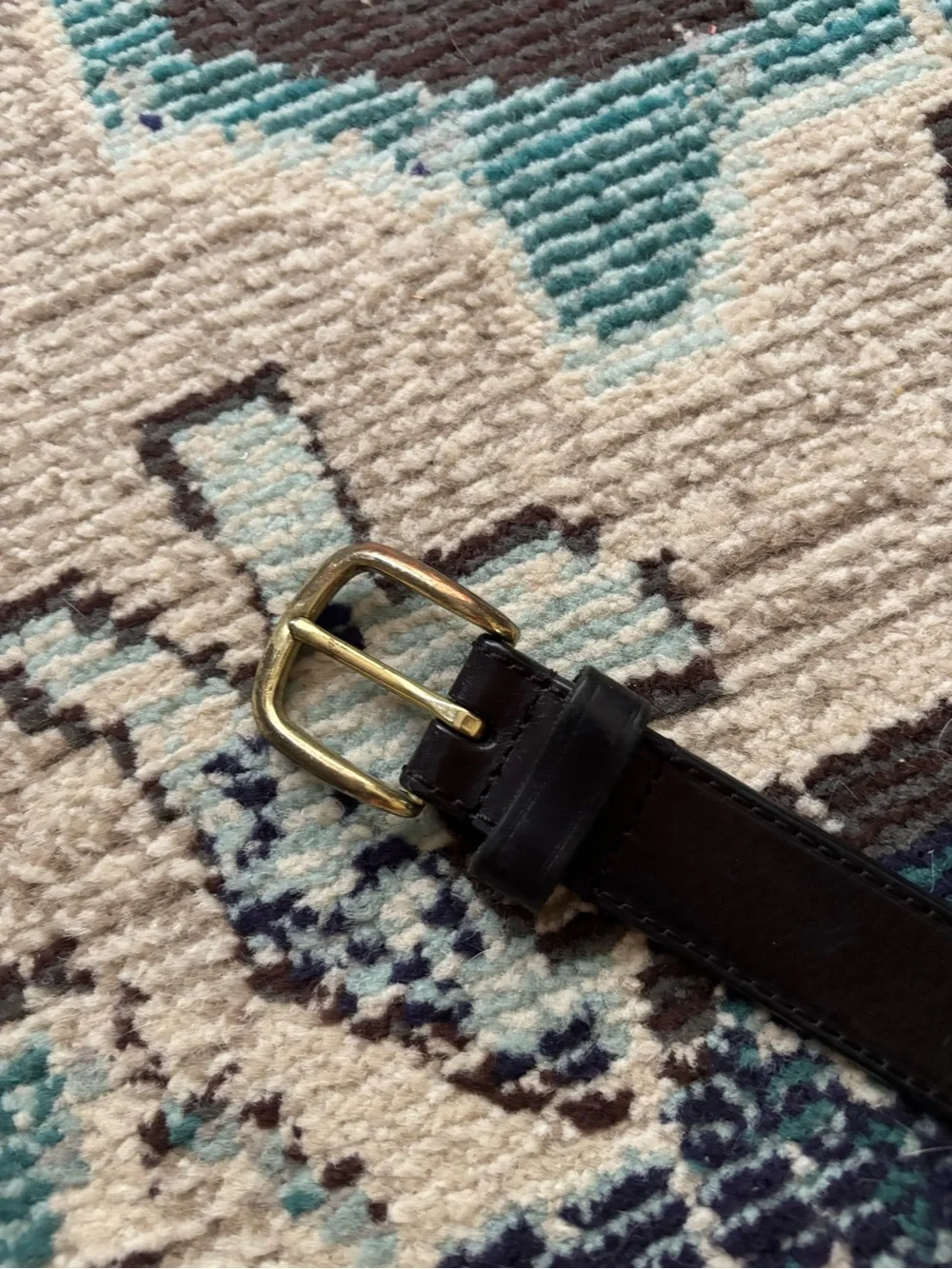 Men’s Black Genuine Leather Basketweave Belt Brass Buckle Made in Colombia